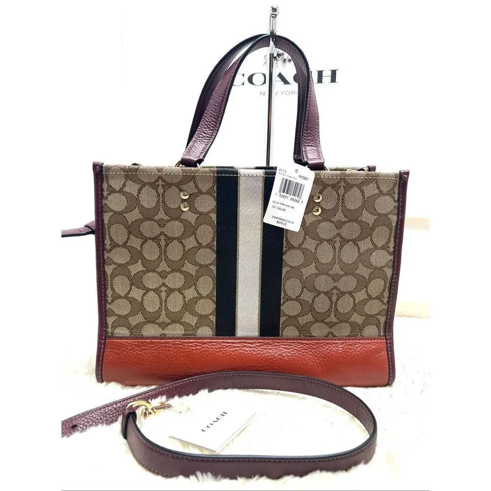 🔥🎁NWT! Coach Dempsey Carryall Handbag Sig Jacquard Stipe 4113 Msrp:$378.0